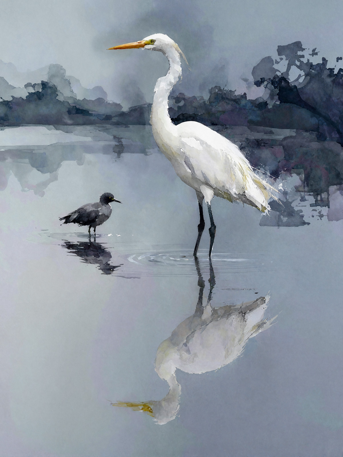214-1815-großer Weissreiher-und-kleiner-Vogel-leinwanddrucke-zeitgenoessische-fotografie